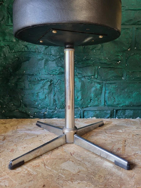 Vintage Mid-Century Chrome & Black Vinyl Round Stool Retro 60's