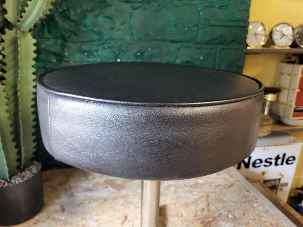 Vintage Mid-Century Chrome & Black Vinyl Round Stool Retro 60's