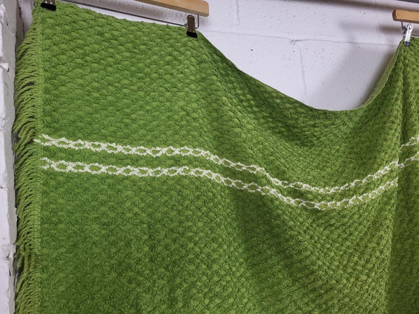 Vintage Mid-Century Green Candlewick Bedspread Double Retro