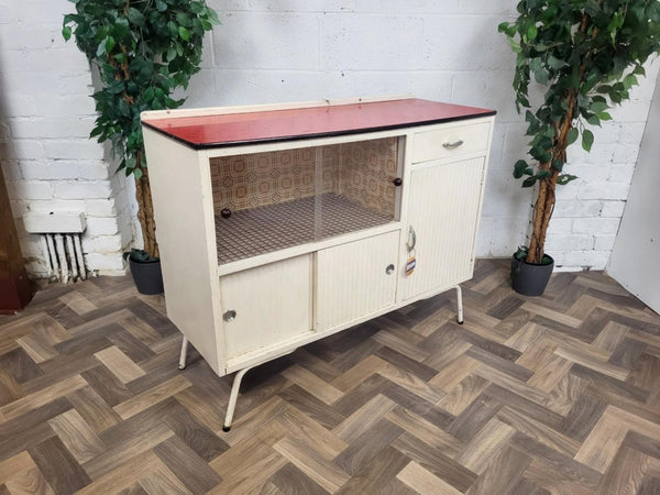 Vintage 1950's Red Formica & White Kitchen Pantry Cabinet Larder Unit Retro MCM