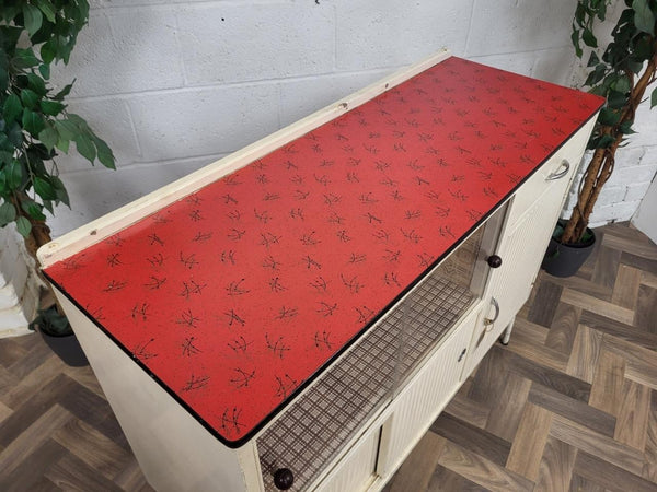Vintage 1950's Red Formica & White Kitchen Pantry Cabinet Larder Unit Retro MCM