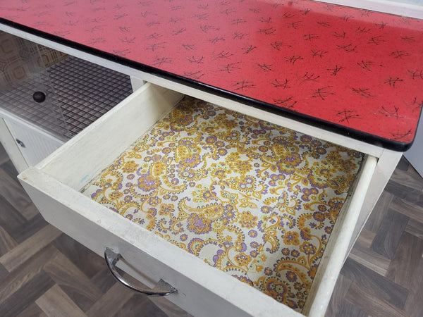 Vintage 1950's Red Formica & White Kitchen Pantry Cabinet Larder Unit Retro MCM