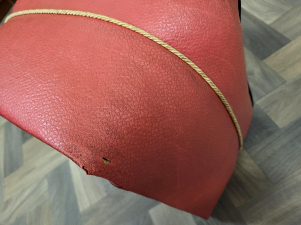 Vintage Mid-Century Red & Grey Stripe Vinyl Pouffe Footstool Retro 60's MCM