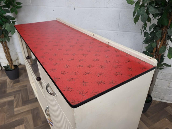 Vintage 1950's Red Formica & White Kitchen Pantry Cabinet Larder Unit Retro MCM