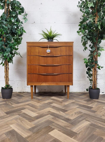 Vintage Mid-Century Teak Chest Of 4 Drawers Scandi Danish Retro MCM