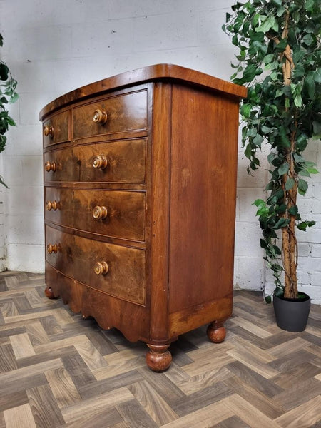 Beautiful Antique Victorian Large Mahogany & Walnut Chest Of Drawers Bow Fronted