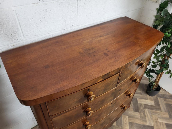 Beautiful Antique Victorian Large Mahogany & Walnut Chest Of Drawers Bow Fronted
