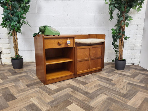 Vintage Nathan Teak Telephone Seat With Beige Seat Retro Mid-Century