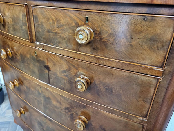 Beautiful Antique Victorian Large Mahogany & Walnut Chest Of Drawers Bow Fronted