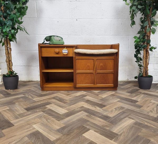 Vintage Nathan Teak Telephone Seat With Beige Seat Retro Mid-Century