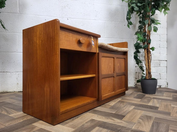 Vintage Nathan Teak Telephone Seat With Beige Seat Retro Mid-Century
