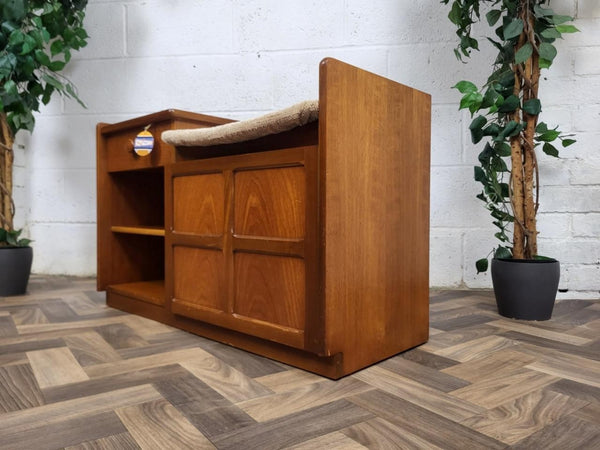 Vintage Nathan Teak Telephone Seat With Beige Seat Retro Mid-Century