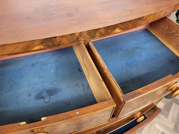 Beautiful Antique Victorian Large Mahogany & Walnut Chest Of Drawers Bow Fronted