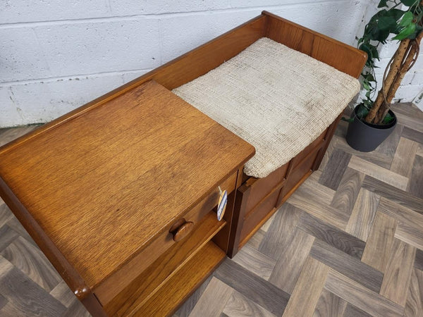 Vintage Nathan Teak Telephone Seat With Beige Seat Retro Mid-Century