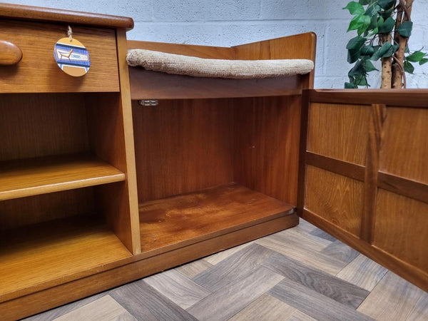 Vintage Nathan Teak Telephone Seat With Beige Seat Retro Mid-Century