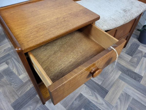 Vintage Nathan Teak Telephone Seat With Beige Seat Retro Mid-Century