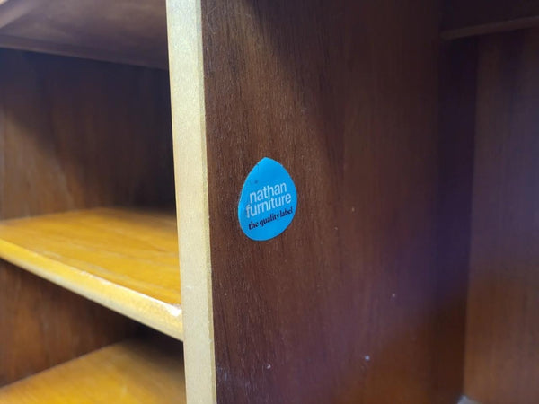 Vintage Nathan Teak Telephone Seat With Beige Seat Retro Mid-Century