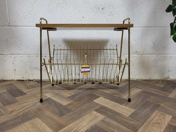 Vintage Mid-Century Teak & Metal Coffee Table Magazine Rack Side Table 60's MCM