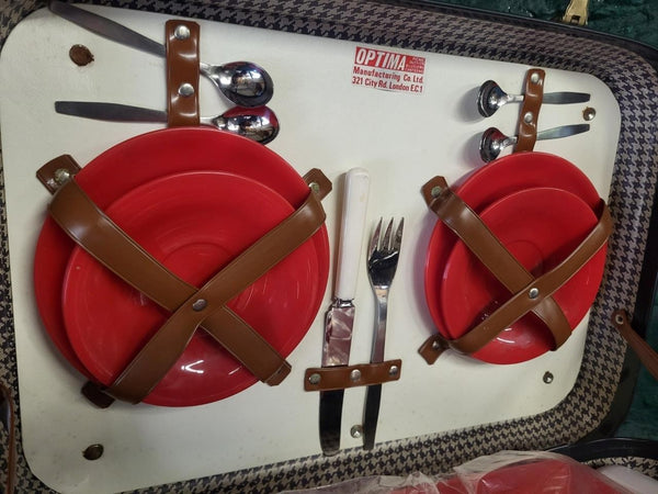 Unused! Vintage Mid-Century Optima Picnic Set In Case Retro Caravan Camper 60's