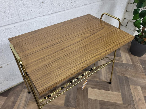 Vintage Mid-Century Teak & Metal Coffee Table Magazine Rack Side Table 60's MCM