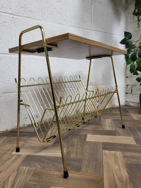 Vintage Mid-Century Teak & Metal Coffee Table Magazine Rack Side Table 60's MCM