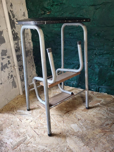 Vintage Mid-Century Folding Step Stool Chrome & Black Vinyl Industrial