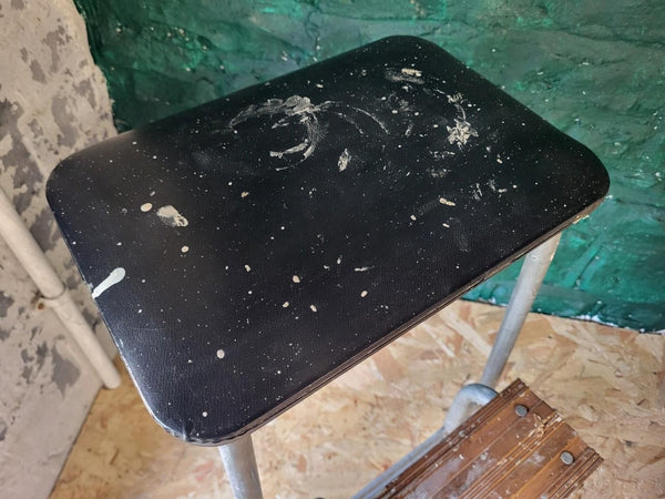 Vintage Mid-Century Folding Step Stool Chrome & Black Vinyl Industrial