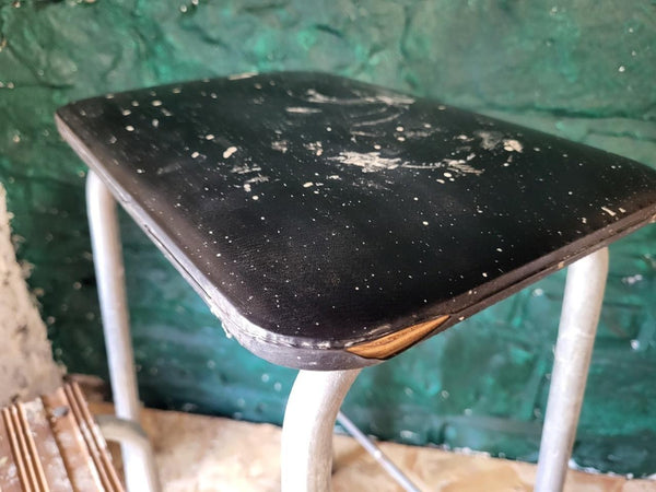 Vintage Mid-Century Folding Step Stool Chrome & Black Vinyl Industrial
