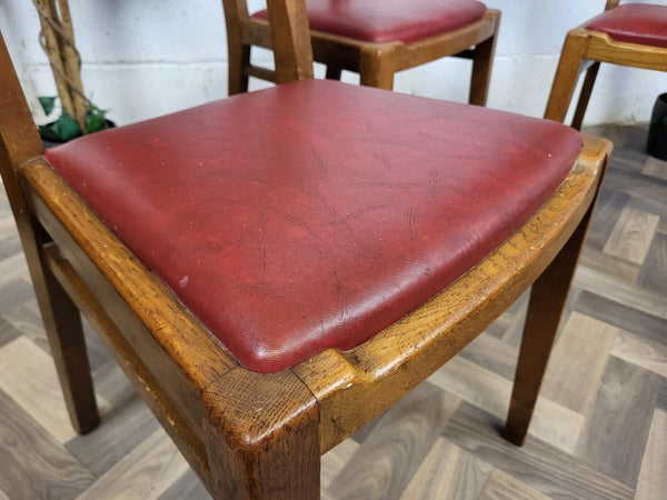Set Of 4 Vintage G Plan Brandon Dining Chairs Oak & Red Vinyl Mid-Century 50's
