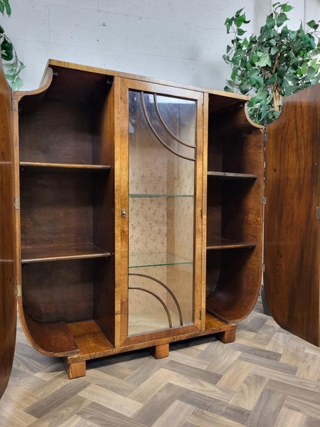 Stunning Vintage 30's Art Deco Walnut & Glass Cocktail Cabinet Drinks Bar Retro