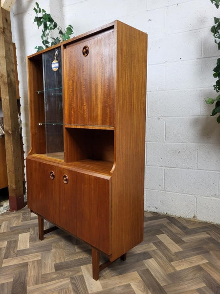 Vintage Mid-Century Teak & Glass Slim Cocktail Cabinet Bookcase Danish Scandi