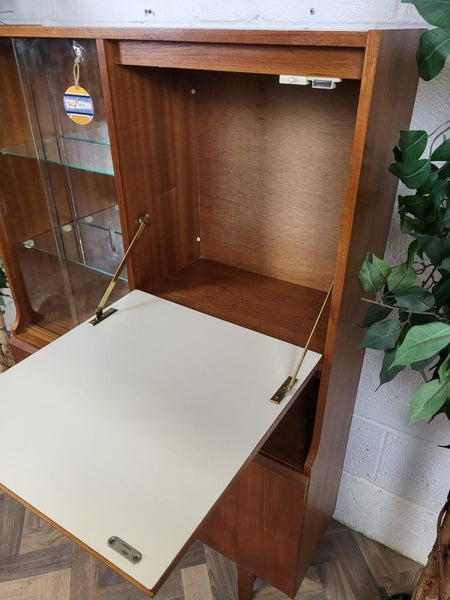 Vintage Mid-Century Teak & Glass Slim Cocktail Cabinet Bookcase Danish Scandi