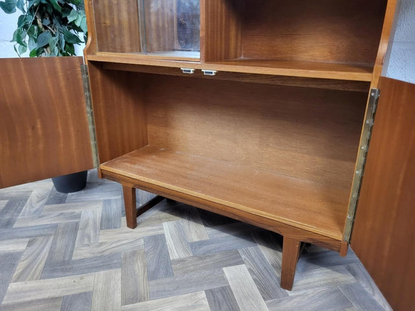 Vintage Mid-Century Teak & Glass Slim Cocktail Cabinet Bookcase Danish Scandi