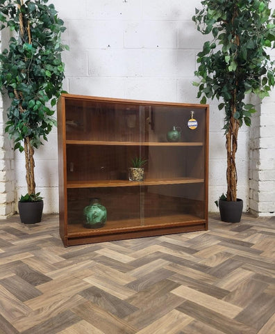 Vintage Mid-Century Teak & Glass Slim Small Bookcase Danish Scandi Retro MCM