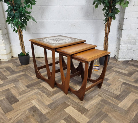 Vintage G Plan Astro Teak & Tiled Nest Of Tables Mid-Century Scandi Retro