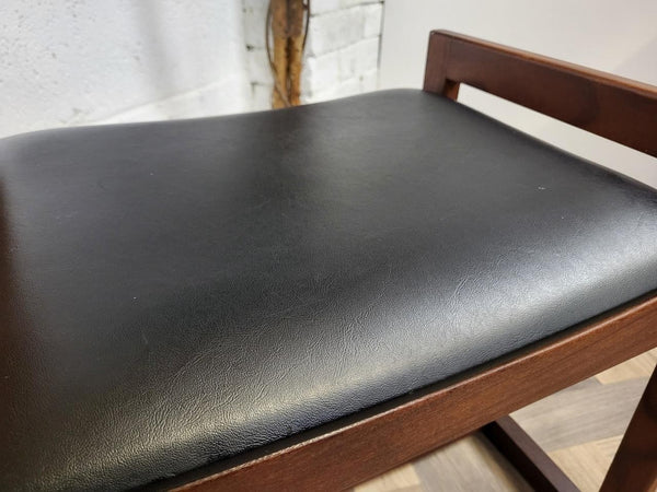 Vintage Mid-Century Teak & Black Vinyl Telephone Seat Table Danish Scandi MCM