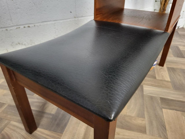 Vintage Mid-Century Chippy Teak & Black Vinyl Telephone Seat Table Retro MCM