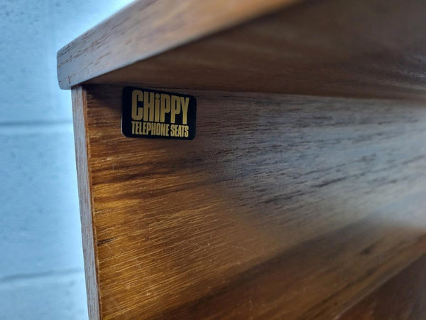 Vintage Mid-Century Chippy Teak & Black Vinyl Telephone Seat Table Retro MCM