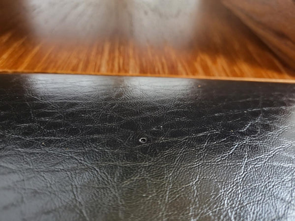 Vintage Mid-Century Chippy Teak & Black Vinyl Telephone Seat Table Retro MCM