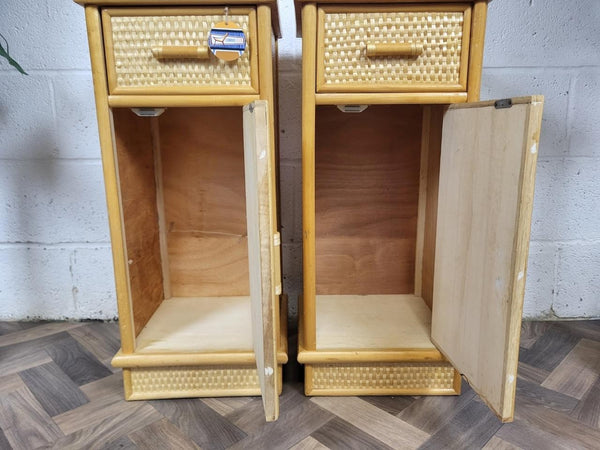 Pair Of Vintage Bamboo & Rattan Bedside Cabinets Retro