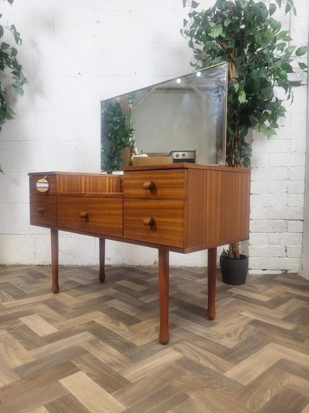 Vintage Mid-Century Avalon Teak Dressing Table With Mirror Scandi Retro MCM