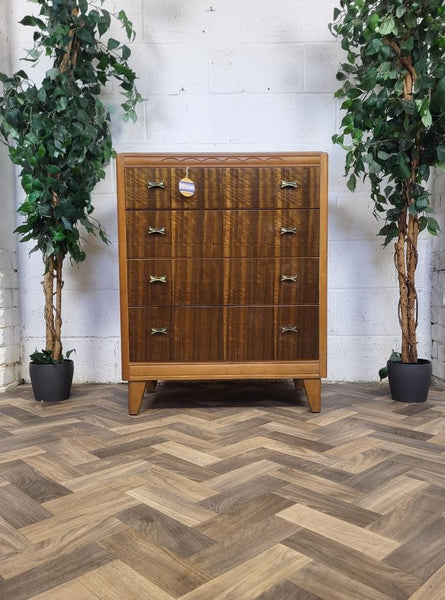 Vintage Mid-Century 60's Walnut Chest Of 4 Drawers Scandi Retro MCM