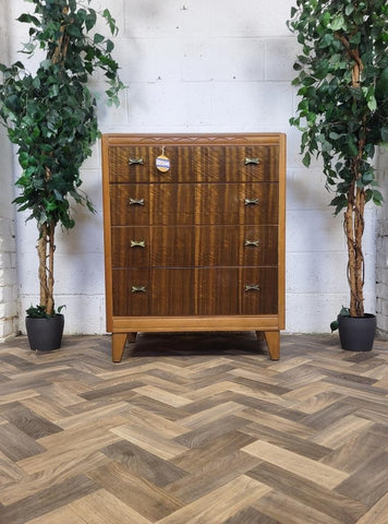 Vintage Mid-Century 60's Walnut Chest Of 4 Drawers Scandi Retro MCM