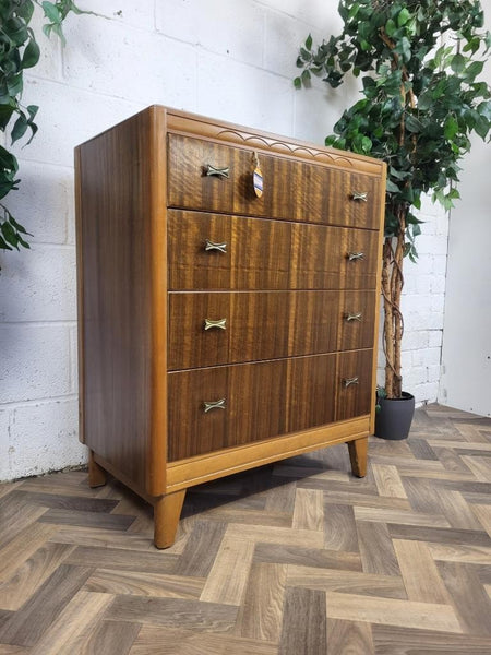 Vintage Mid-Century 60's Walnut Chest Of 4 Drawers Scandi Retro MCM