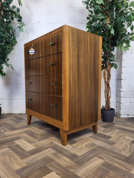 Vintage Mid-Century 60's Walnut Chest Of 4 Drawers Scandi Retro MCM