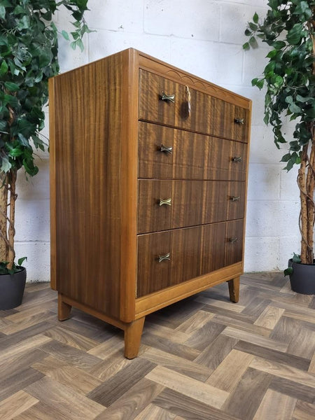 Vintage Mid-Century 60's Walnut Chest Of 4 Drawers Scandi Retro MCM