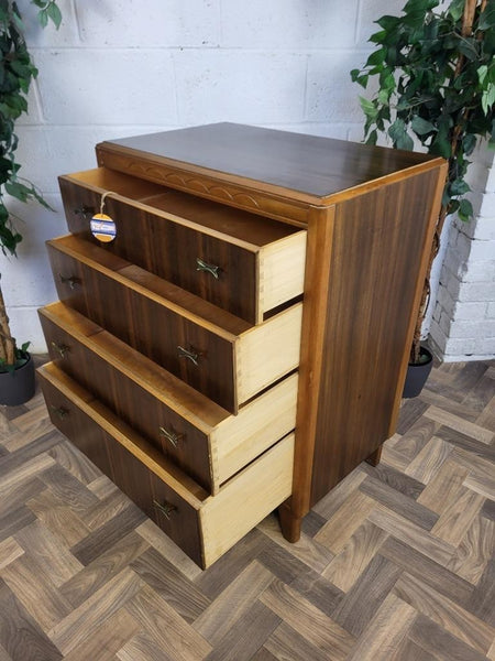 Vintage Mid-Century 60's Walnut Chest Of 4 Drawers Scandi Retro MCM