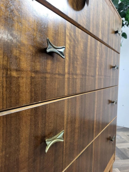 Vintage Mid-Century 60's Walnut Chest Of 4 Drawers Scandi Retro MCM