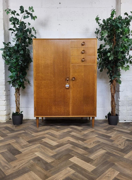 Vintage Mid-Century Meredew Gentlemans Wardrobe Tallboy Blonde Oak Retro MCM