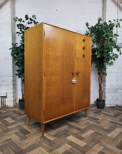Vintage Mid-Century Meredew Gentlemans Wardrobe Tallboy Blonde Oak Retro MCM